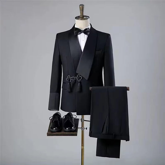 Custom Retro Black Frog Suit for Men - Formal Wedding Tuxedo with Comfortable Blazers for Groom and Dance Events
