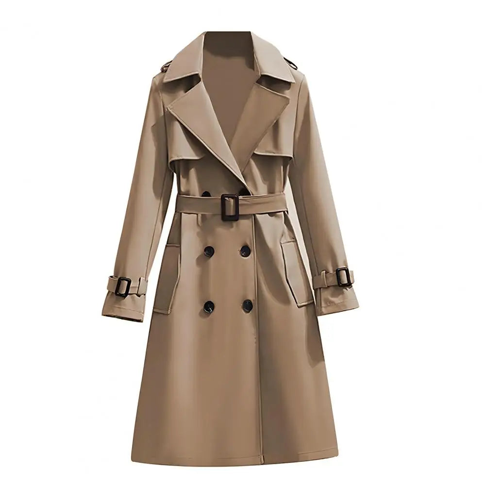 2025 Women's Trench Coat Double-Breasted Classic Lapel Overcoat Windproof Long Belted Jacket Fall Outerwear Charming Women Coat