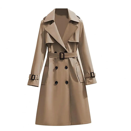 2025 Women's Trench Coat Double-Breasted Classic Lapel Overcoat Windproof Long Belted Jacket Fall Outerwear Charming Women Coat
