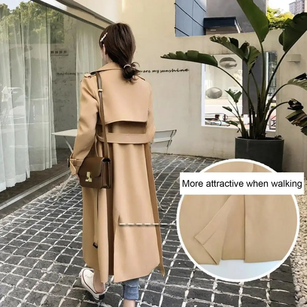 2025 Women's Trench Coat Double-Breasted Classic Lapel Overcoat Windproof Long Belted Jacket Fall Outerwear Charming Women Coat