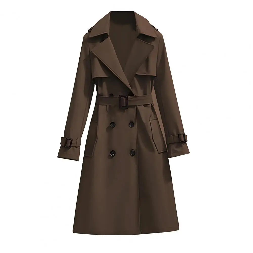 2025 Women's Trench Coat Double-Breasted Classic Lapel Overcoat Windproof Long Belted Jacket Fall Outerwear Charming Women Coat