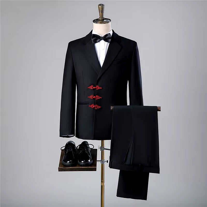 Custom Retro Black Frog Suit for Men - Formal Wedding Tuxedo with Comfortable Blazers for Groom and Dance Events
