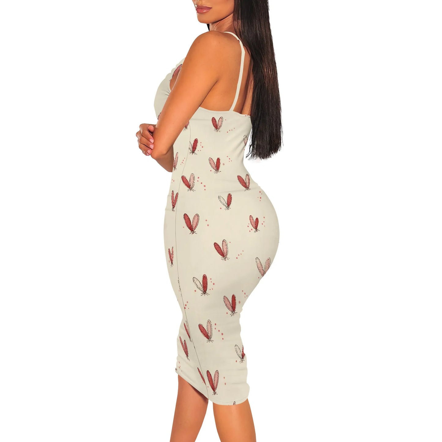 Women's Summer Bodycon Dress Sleeveless Spaghetti Strap Party Casual Pair Sexy Deep V Neck Floral Print Pencil Skirt