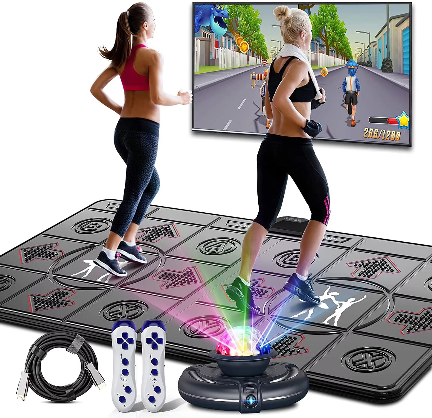 Motion-Sensing Dance Mat Game for TV/PC with Dual Wireless Controllers and Non-Slip Massage Yoga Pads