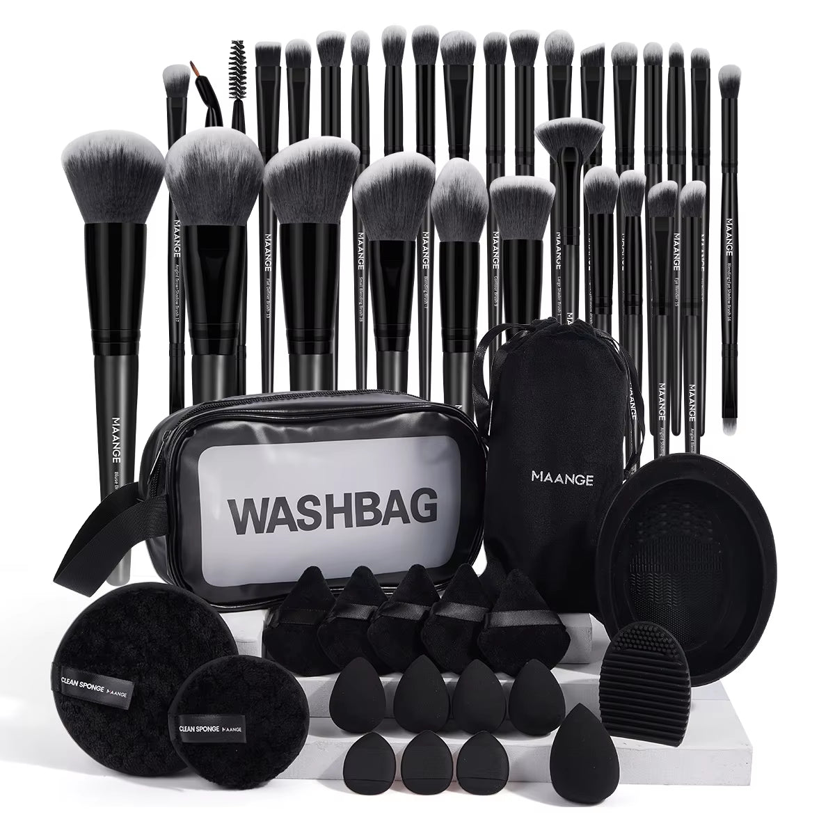 Professional 30-Piece Makeup Brush Set with 15 Makeup Sponges and Cleaning Bowl for Travel