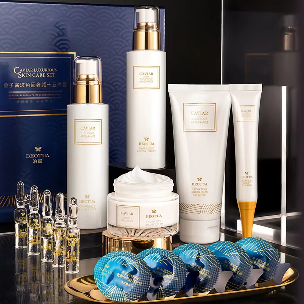 15-Piece Caviar Skin Care Set for Anti-Aging, Whitening, and Hydration - Korean Facial Care Collection