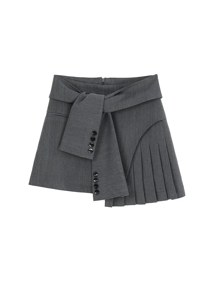 A-line High Waist Women Solid Color Mini Skirts Irregular Clipping Patchwork Clubwear Hot Girls Pleated Skirts Y2K Harajuku Chic