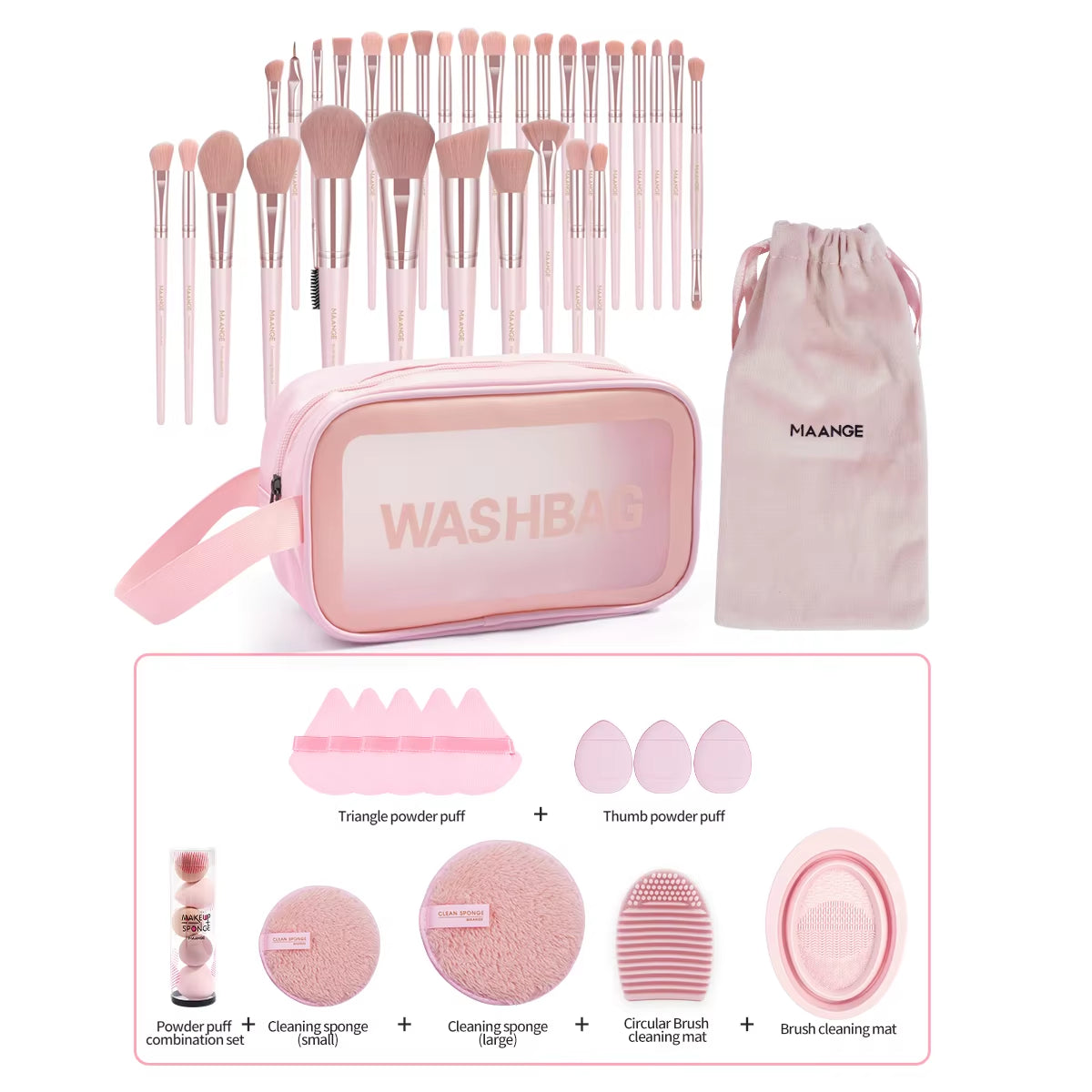 Professional 30-Piece Makeup Brush Set with 15 Makeup Sponges and Cleaning Bowl for Travel