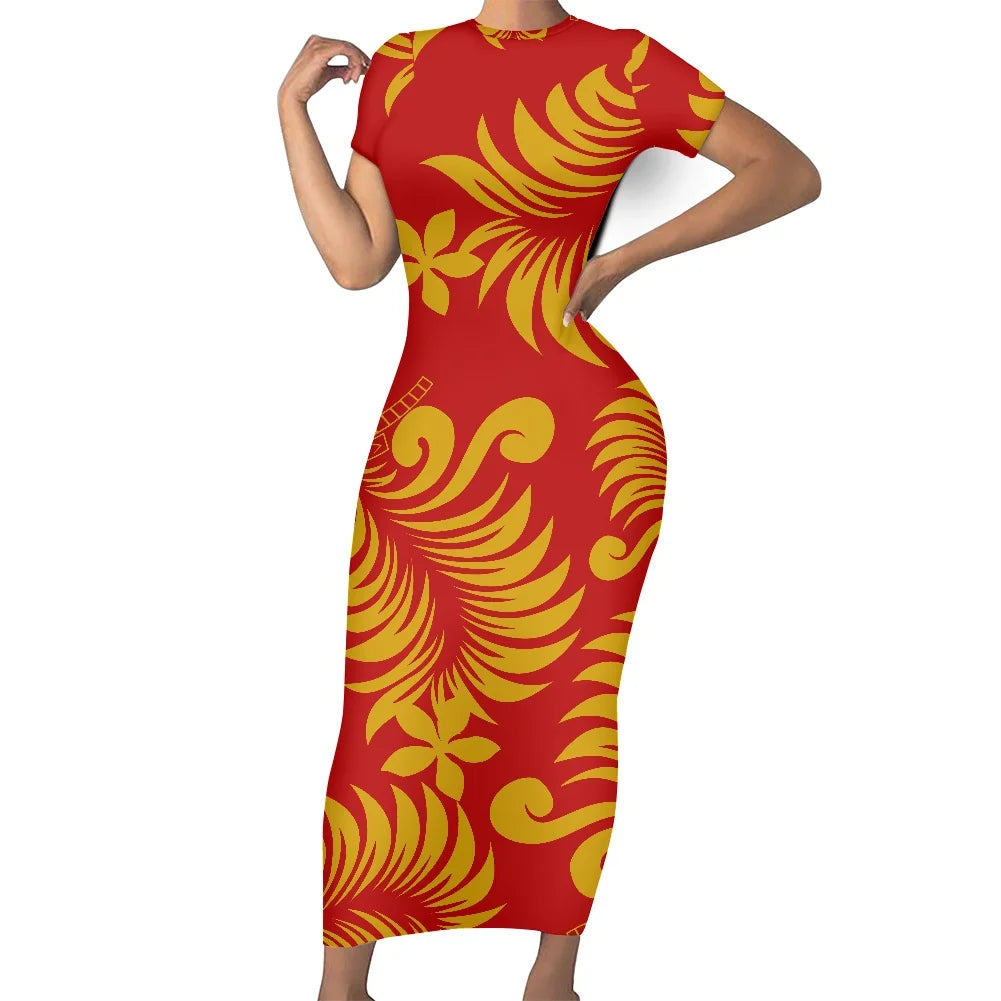 Casual Summer Short Sleeves O-neck Bodycon Custom Maxi Dresses Polynesian Island Samoa Traditional  Fijian Tribal Design Dress