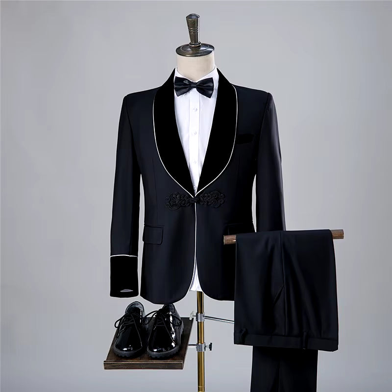Custom Retro Black Frog Suit for Men - Formal Wedding Tuxedo with Comfortable Blazers for Groom and Dance Events