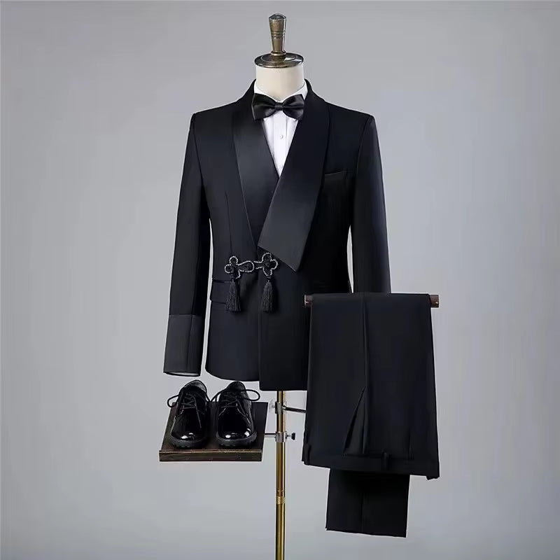 Custom Retro Black Frog Suit for Men - Formal Wedding Tuxedo with Comfortable Blazers for Groom and Dance Events