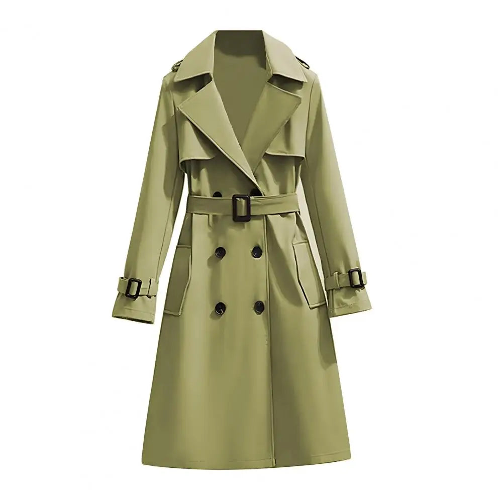 2025 Women's Trench Coat Double-Breasted Classic Lapel Overcoat Windproof Long Belted Jacket Fall Outerwear Charming Women Coat