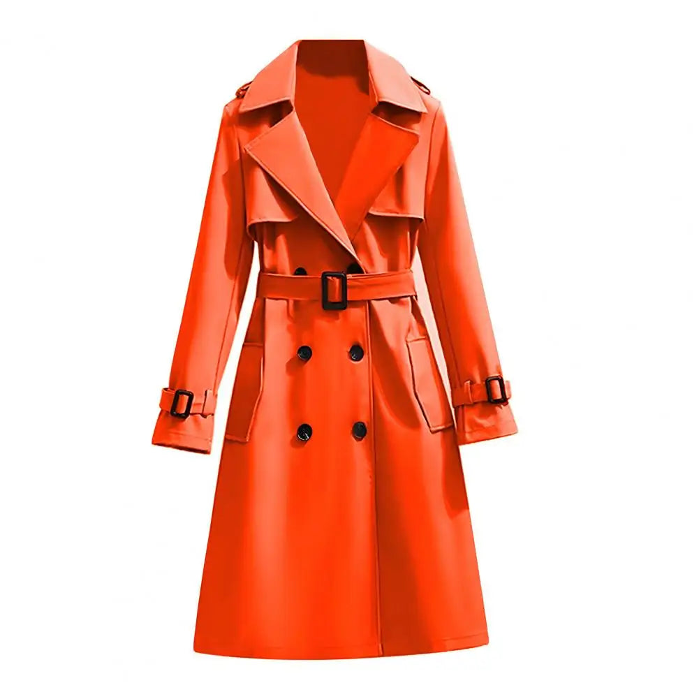 2025 Women's Trench Coat Double-Breasted Classic Lapel Overcoat Windproof Long Belted Jacket Fall Outerwear Charming Women Coat