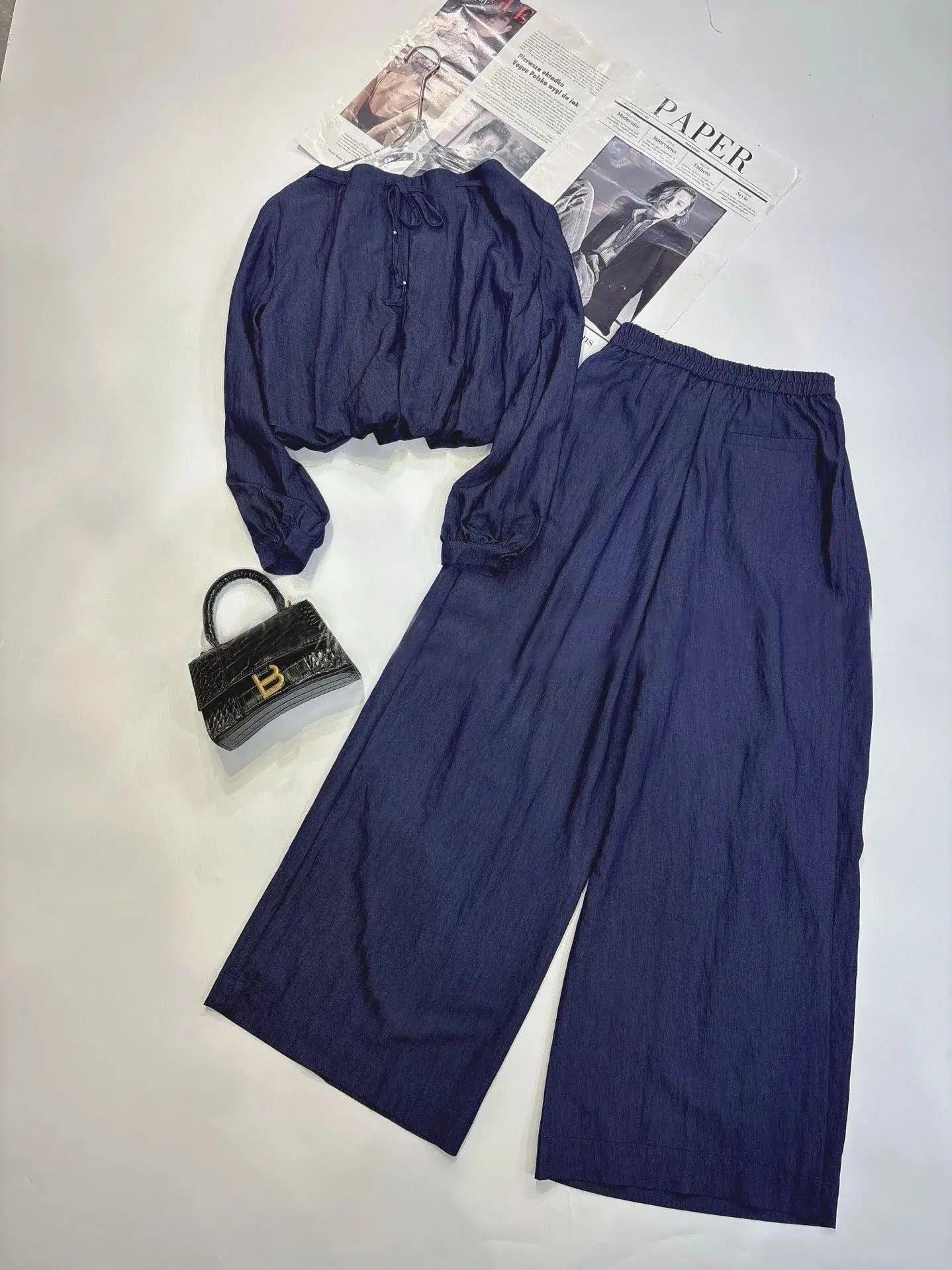 Elegant minimal women's casual denim trouser suit