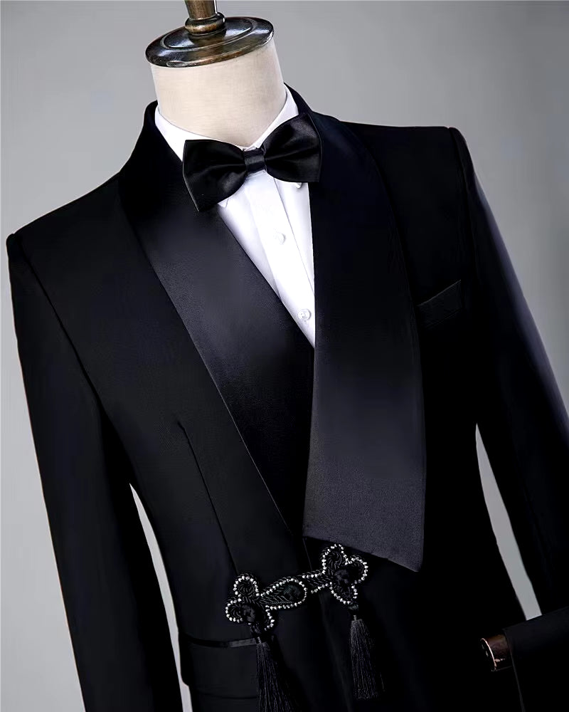 Custom Retro Black Frog Suit for Men - Formal Wedding Tuxedo with Comfortable Blazers for Groom and Dance Events