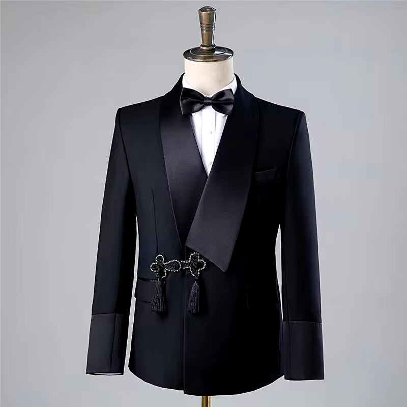 Custom Retro Black Frog Suit for Men - Formal Wedding Tuxedo with Comfortable Blazers for Groom and Dance Events