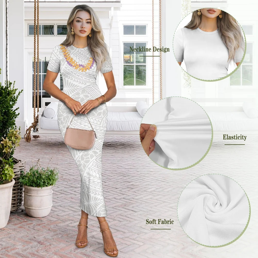 Casual Summer Short Sleeves O-neck Bodycon Custom Maxi Dresses Polynesian Island Samoa Traditional  Fijian Tribal Design Dress