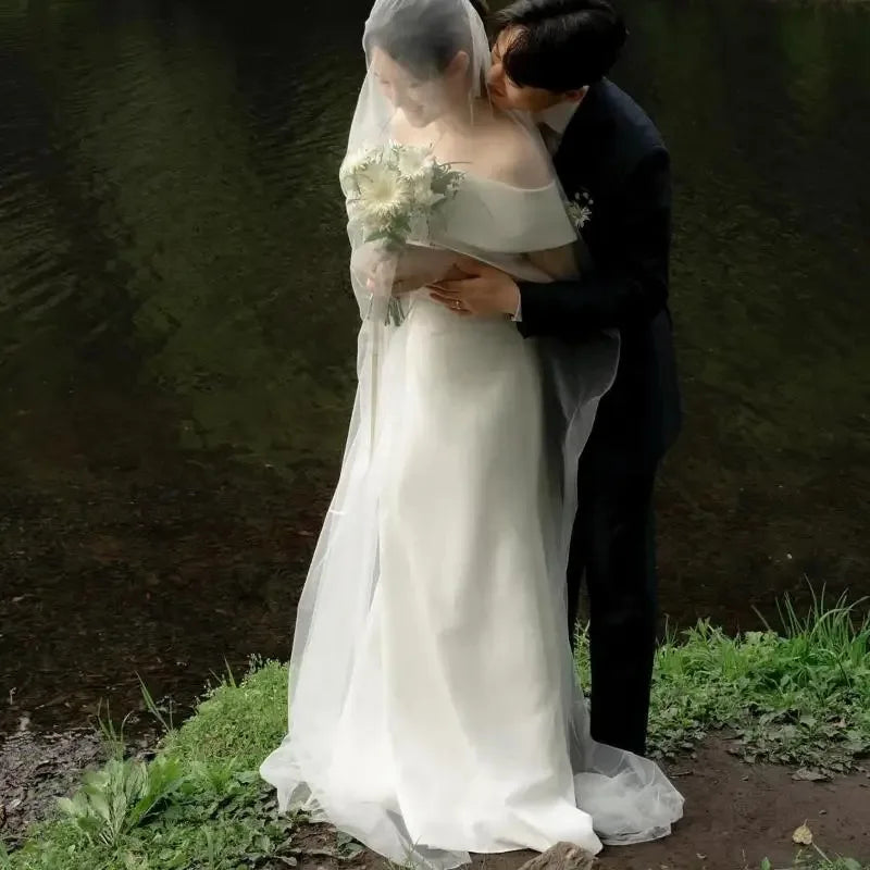 Elegant Mermaid Wedding Dresses Soft Satin Bridal Dress Off The Shoulder Floor-length Simple Vestidos